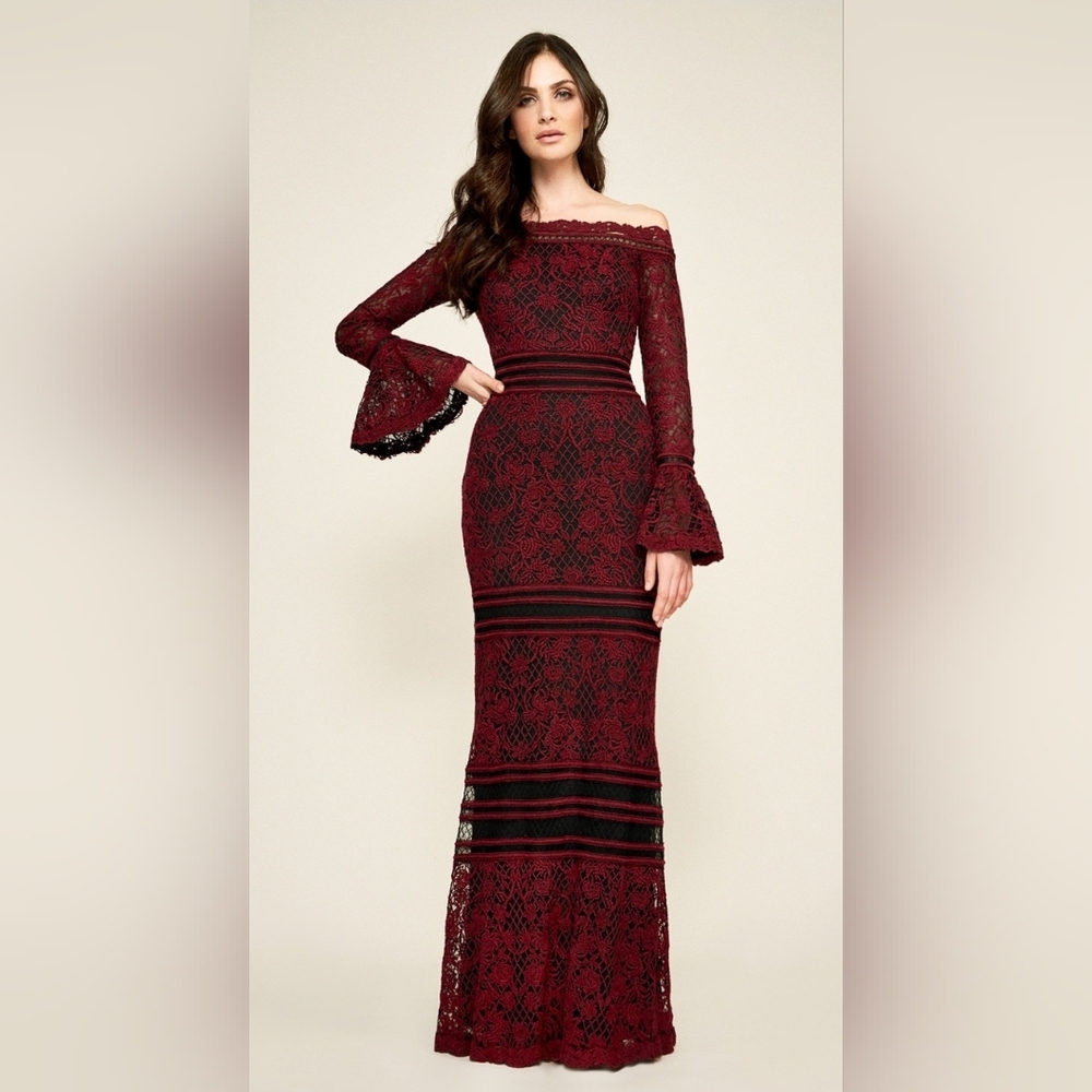 Tadashi Armon Bell Sleeve Embroidered Gown BEI18933L
